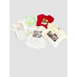 Girls Size M/L Short Sleeve Shirt Bundle Kids Youth T-shirt Lot 5 Graphic Tees